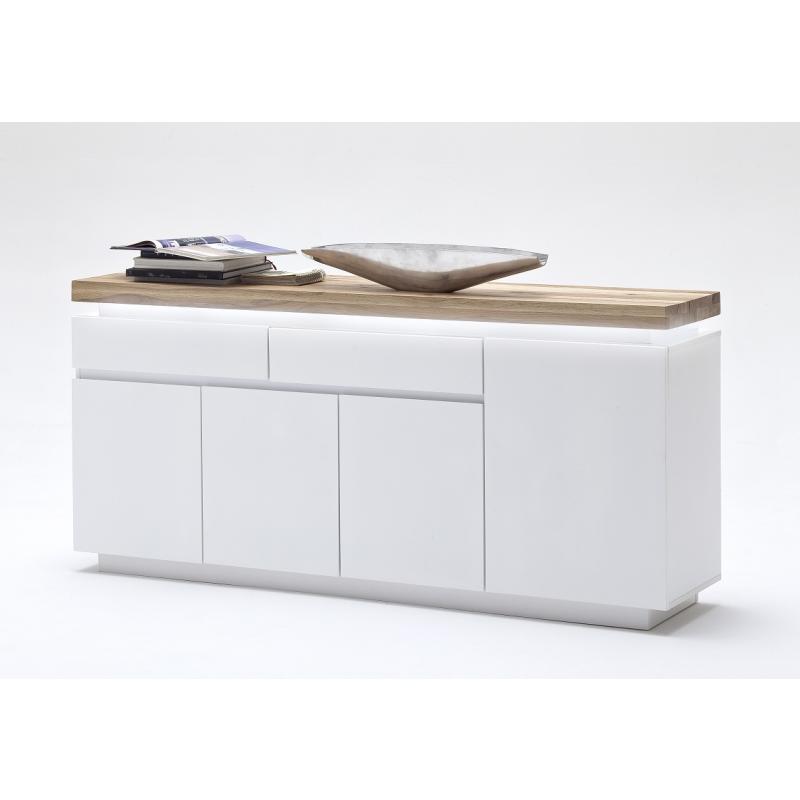 Sideboard Romina 1 | weiß matt / Eiche massiv | inkl. LED Beleuchtung