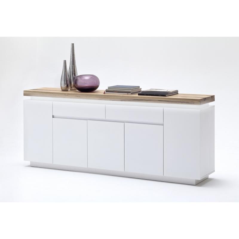 Sideboard Romina 2 | weiß matt / Eiche massiv | inkl. LED Beleuchtung