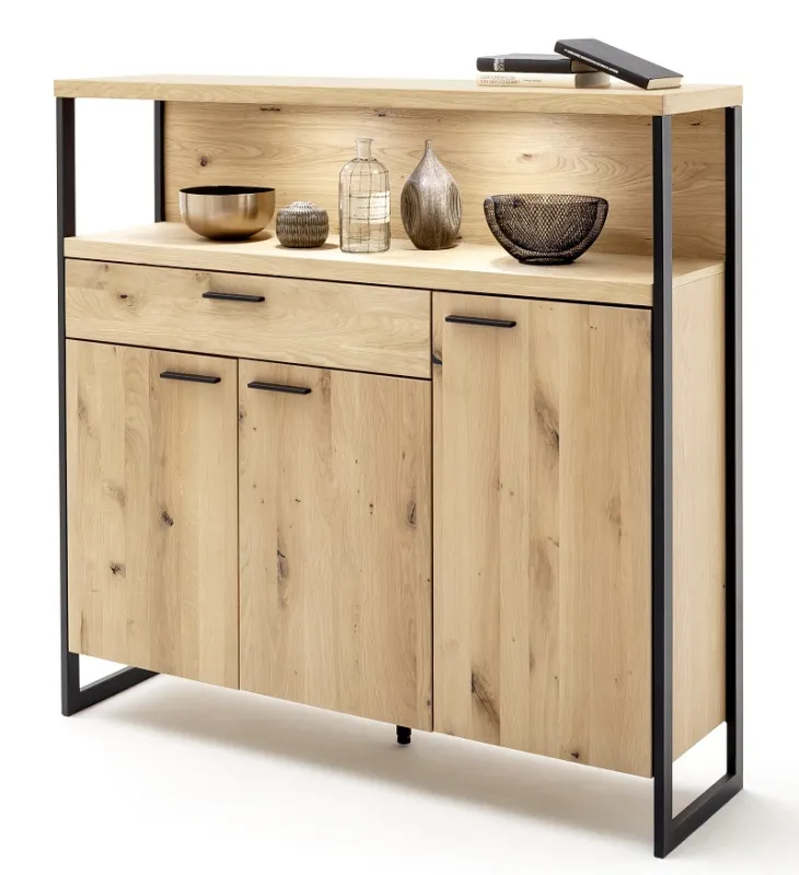 Sideboard Salerno 2 | Balkeneiche / Eiche Bianco | mit 2er Set LED Unterbauspot