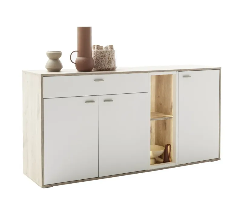 Sideboard Santerno | Soft white / Viking Oak | LED Beleuchtung