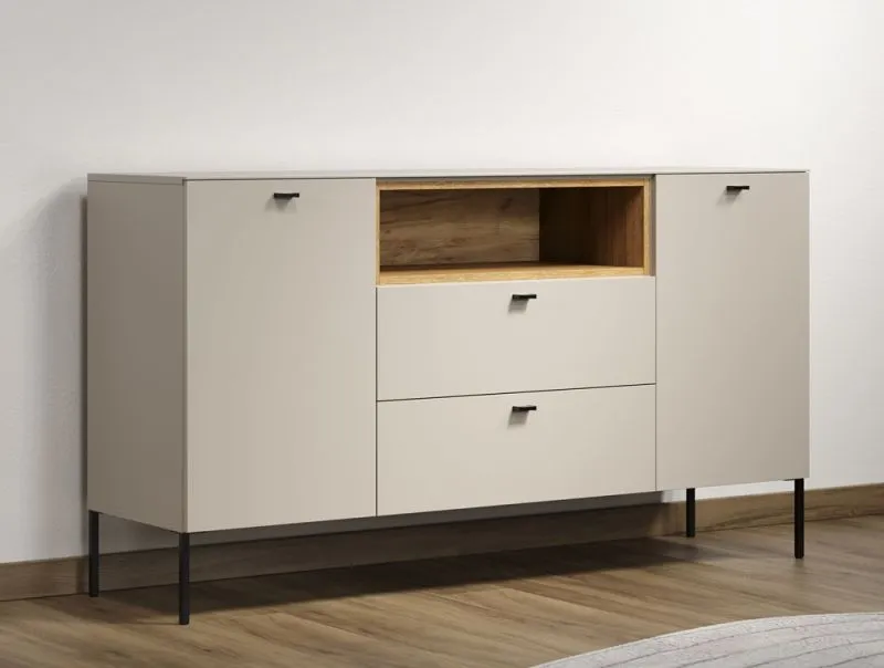 Sideboard Sao Paulo, Kaschmir Dekor, im Wohnzimmer, mit offenen Fächern und Schubkästen, Metallfüße