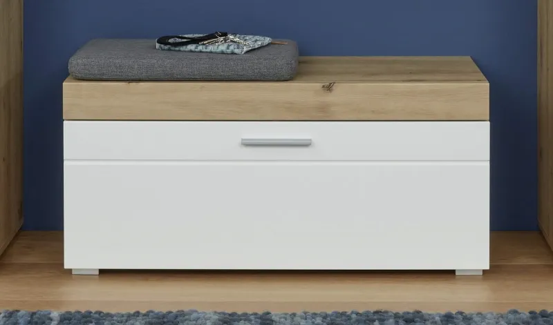 Sitzbank Amanda | weiß Hochglanz / Eiche Asteiche ohne Sitzkissen