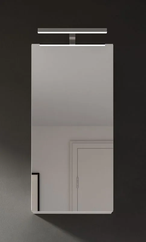 Spiegelschrank Vira, Maßzeichnung mit Draufsicht, Türe und Montagebügel