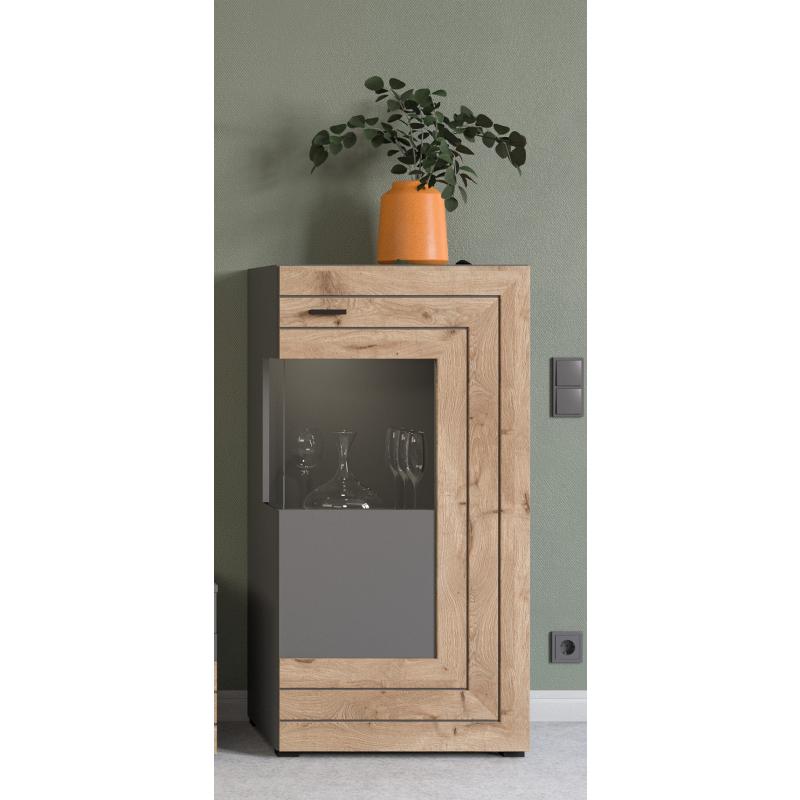 Standschrank Kommode Freno | grau matt / Nox Oak | LED Beleuchtung