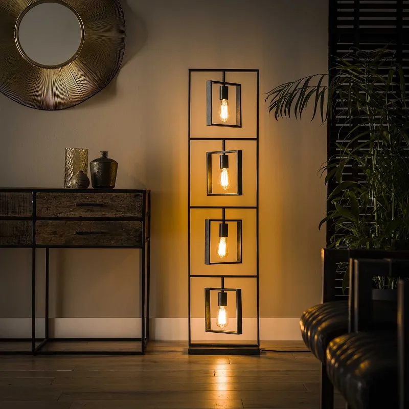 Stehleuchte Kolop 4 Lampen | quadratischer Rahmen | grau