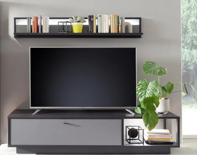 TV-Board Luxor | Royal Grey / anthrazit | mit LED Unterbauspot