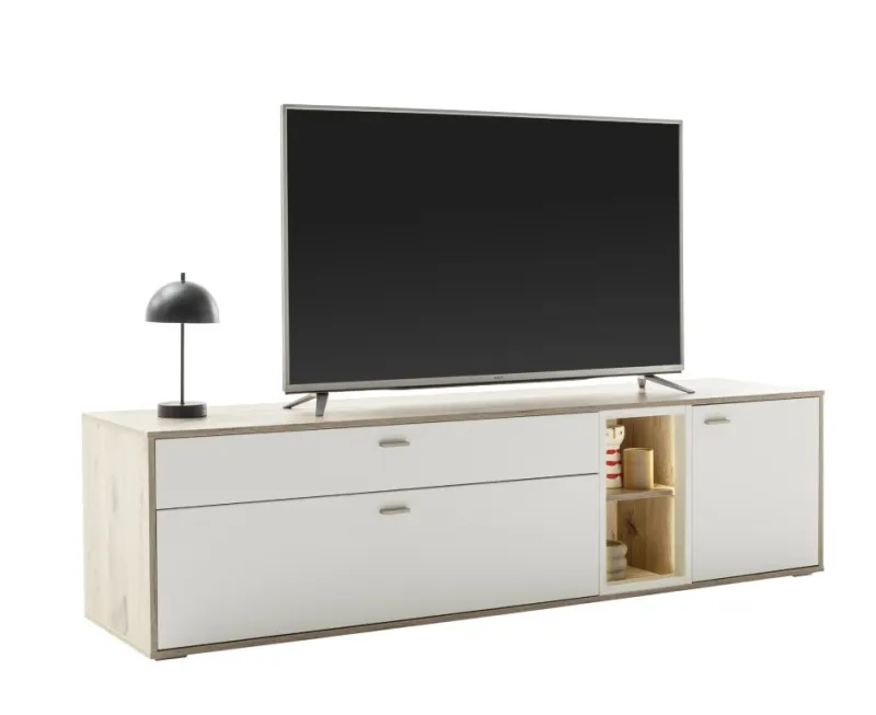 TV-Board Santerno | Soft white / Viking Oak | LED Beleuchtung