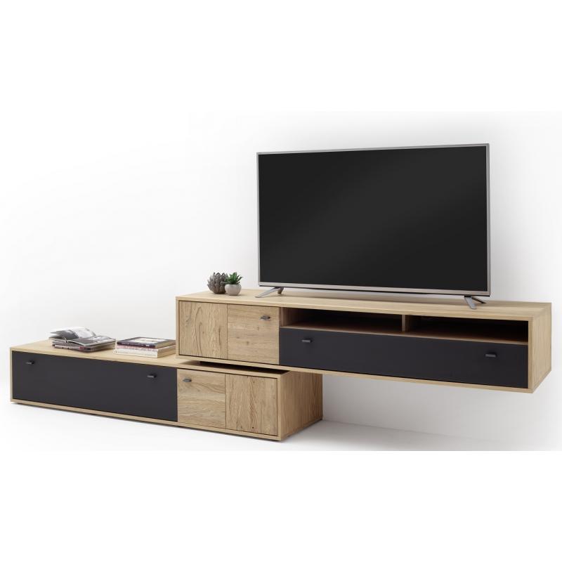 TV-Board Valencia 2 | Balkeneiche Bianco / Glas anthrazit