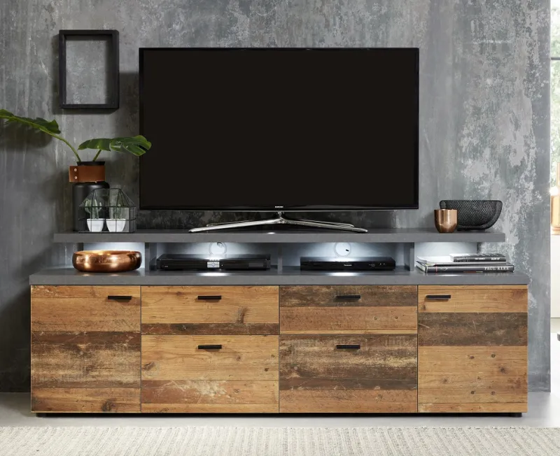TV Lowboard Mood | Old Used Wood / Matera grau | Shabby Look ohne Beleuchtung