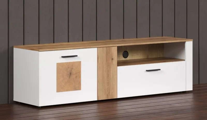 TV-Lowboard Vitoria | weiß / Coast Evoke Oak mit Beleuchtung