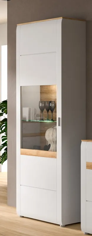 Vitrine Ashton | Ashgray matt / Rivera Eiche mit 3er Set LED Unterbauspots