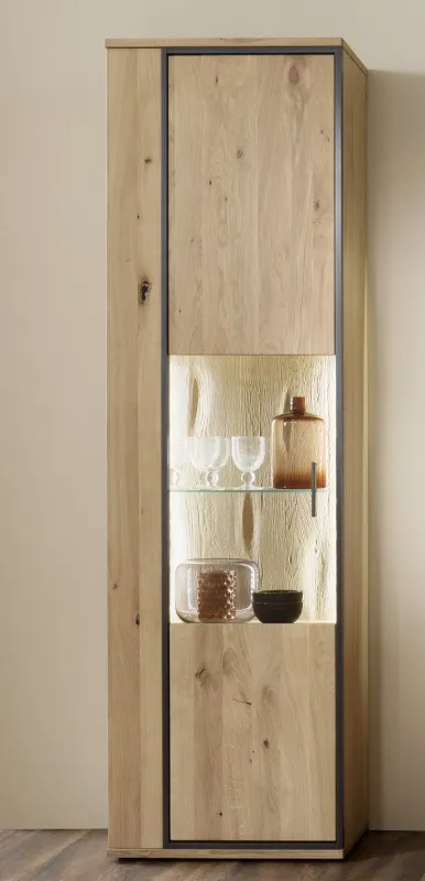 Vitrine Campinas | Asteiche Bianco mit 2er Set LED Bandbeleuchtung 70 cm