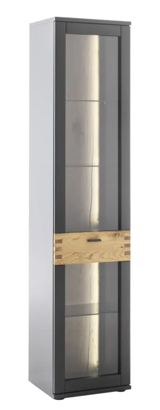 Vitrine Cesena | Wildeiche / schwarzgrau | mit 2er Set LED Beleuchtung 85 cm