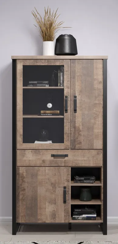 Vitrine Emile groß | Eiche Tabak / Schwarz