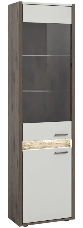 Vitrine Falcona | Nox Oak dunkel / hellgrau | inkl. Frontbeleuchtung
