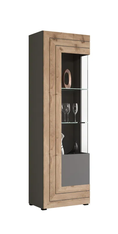 Vitrine Freno | grau matt / Nox Oak | inkl. LED Beleuchtung