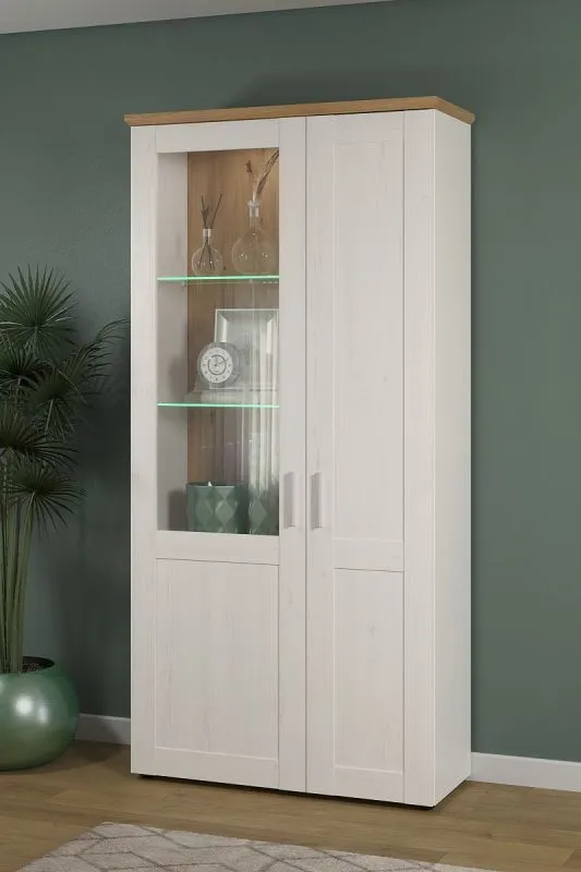 Vitrine groß Shade | Andersen Pinie weiß / Artisan Eiche | Landhausstil | LED Beleuchtung