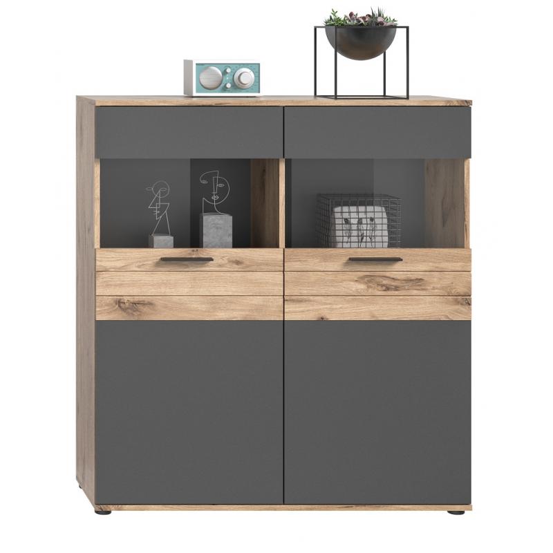 Vitrine Highboard Mason | Nox Oak / Basalt Grau