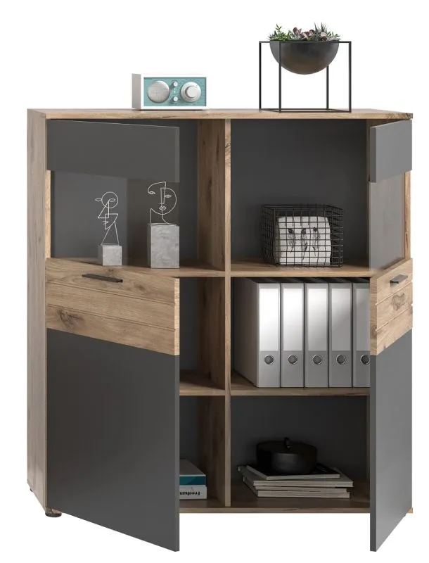 Vitrine Highboard Mason | Nox Oak / Basalt Grau ohne Beleuchtung