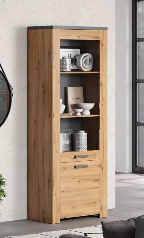 Vitrine Hochschrank Follow | Artisan Eiche / Matera grau ohne Beleuchtung
