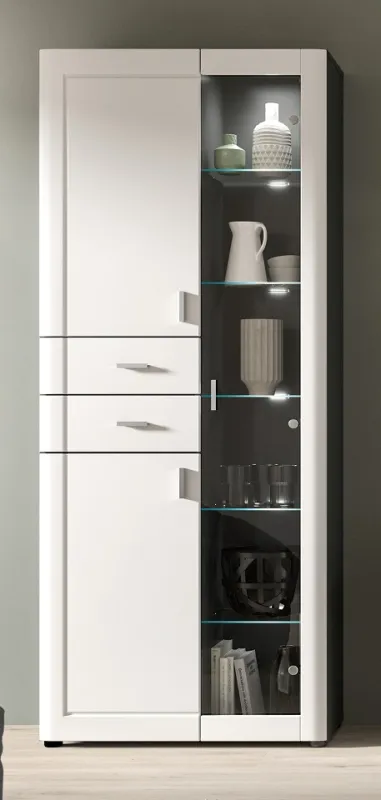Vitrine Lago | weiß / grau | LED Beleuchtung Komplettset