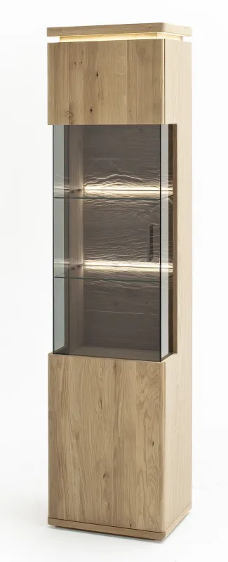 Vitrine links Barcelona | Balkeneiche Bianco / Eiche Bianco | inkl. LED Beleuchtung mit 2er Set LED Rückwandbeleuchtung