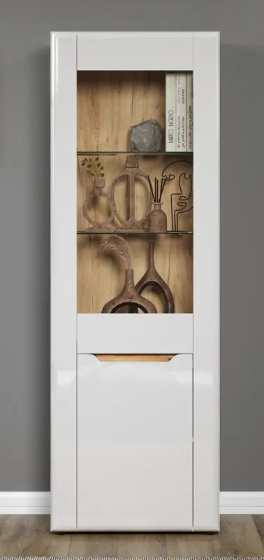 Vitrine Marlon | weiß Hochglanz / Evoke Eiche Komplettset