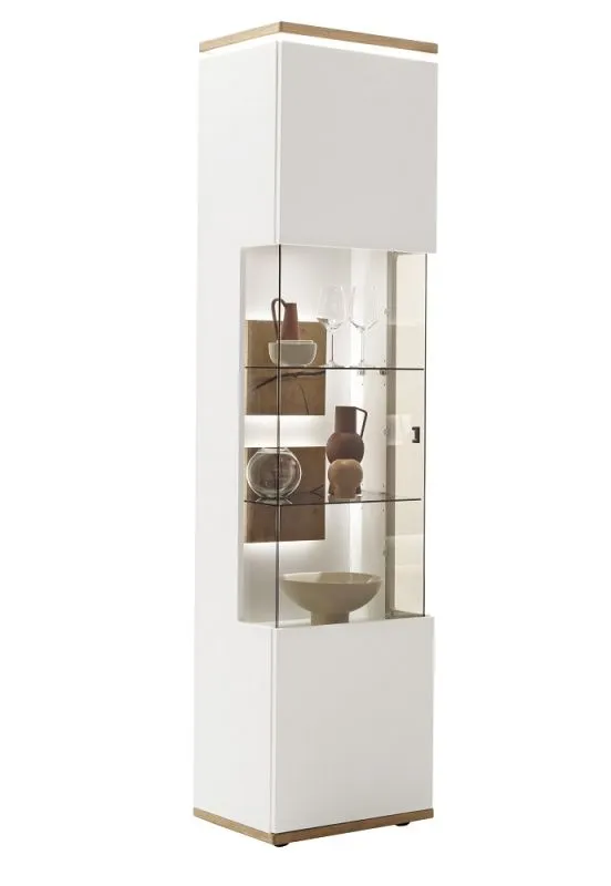 Vitrine Matadi | Soft white / Ast-Balkeneiche | mit LED Unterbauspot