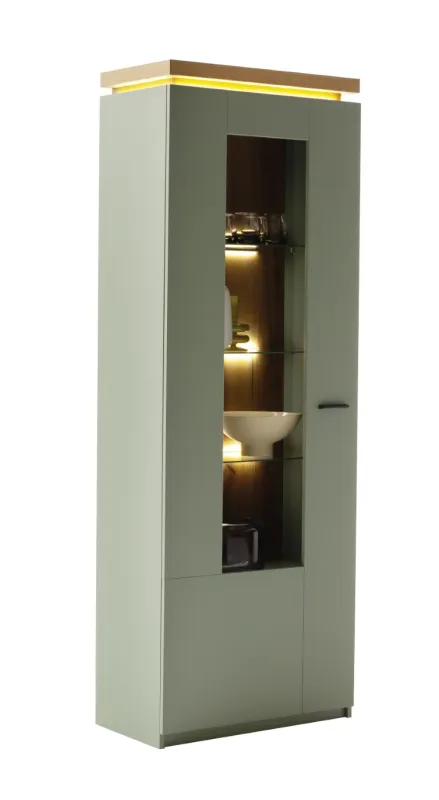 Vitrine Moniz | Salbei grün / Eiche Evoke | mit LED Rückwandbeleuchtung