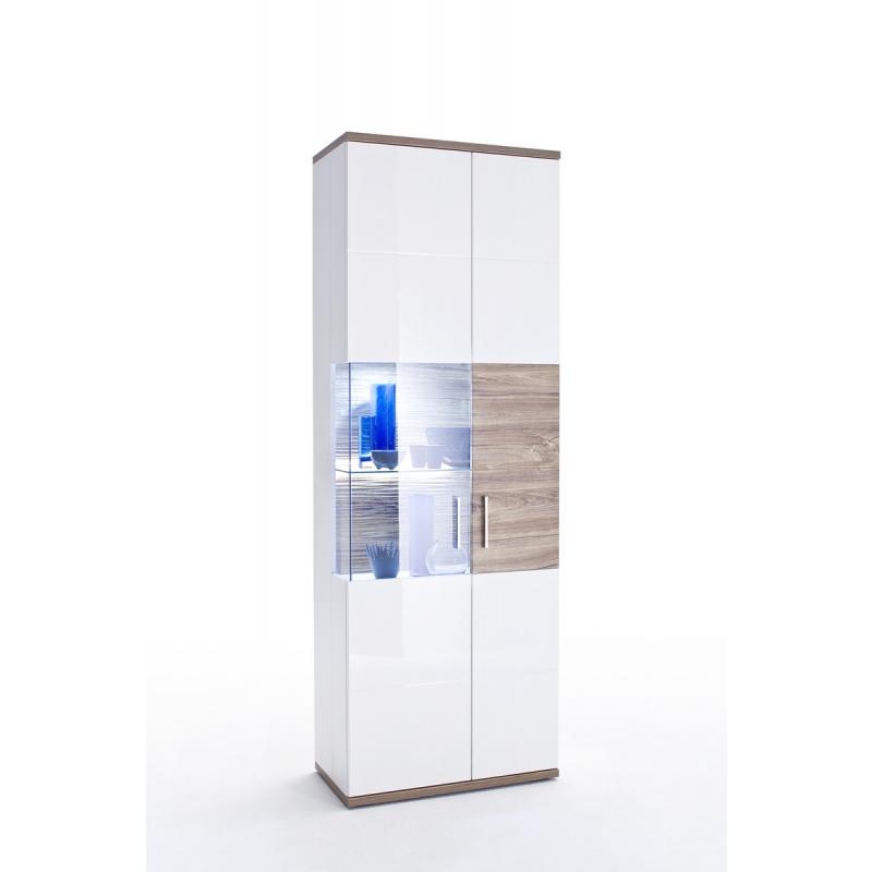 Vitrine (R) Luzern | weiß Hochglanz / Sterling Oak | LED Beleuchtung