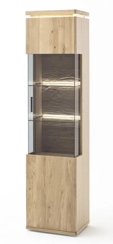 Vitrine rechts Barcelona | Balkeneiche Bianco / Eiche Bianco | inkl. LED Beleuchtung mit 2er Set LED Rückwandbel.