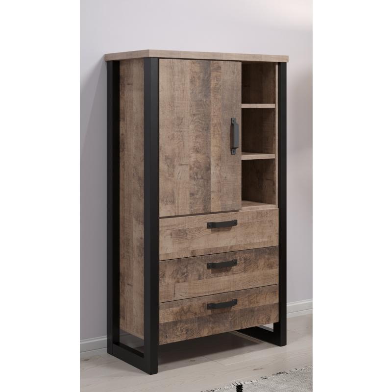 Highboard Stauraumschrank Emile | Eiche Tabak / Schwarz