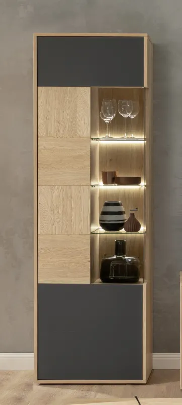 Vitrine Valencia | Balkeneiche Bianco / Glas anthrazit | ohne Beleuchtung