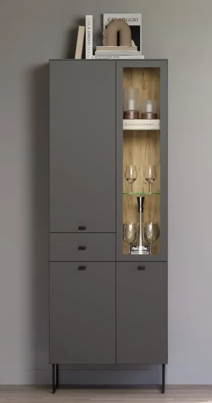 Vitrine Vitrinenschrank Bellugi, Anthrazit Dekor