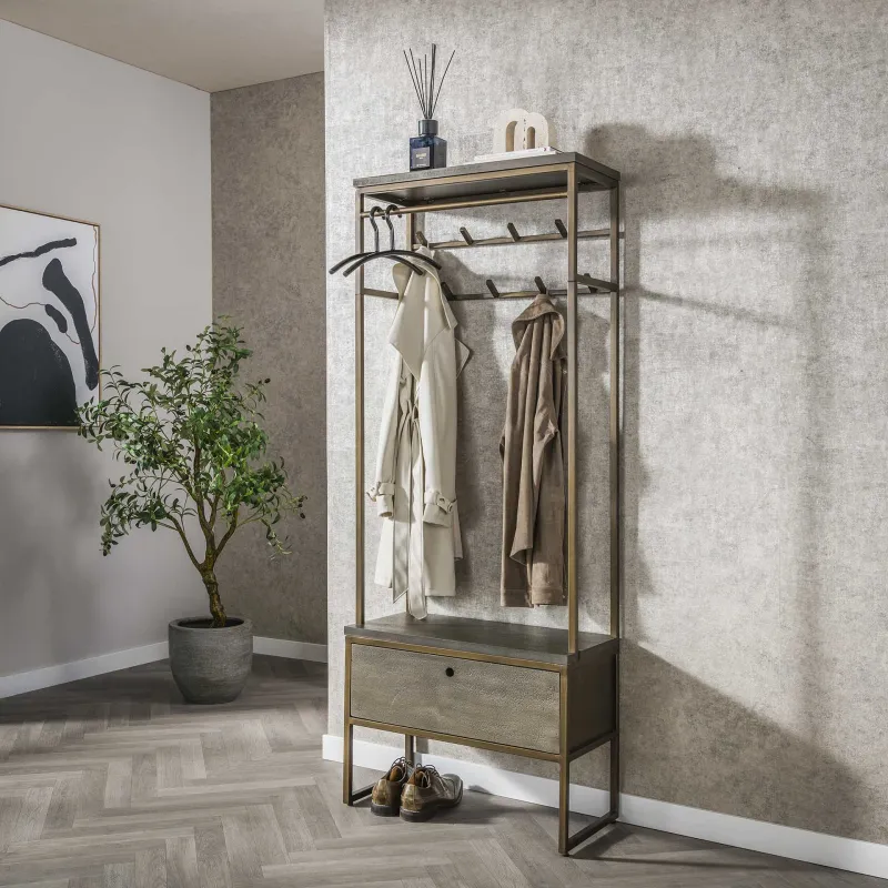 Wandgarderobe Du-Vin | 8 Haken | mit Schublade | Ferro | Antike bronze