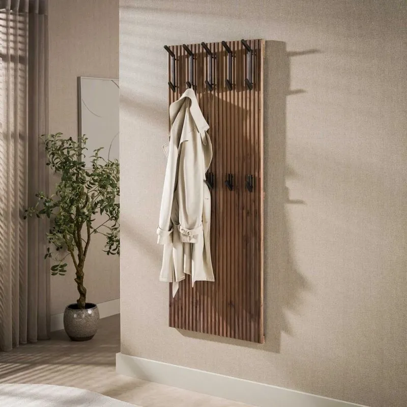 Wandgarderobe Garderobenpaneel Björn | 10 Haken | Akazie massiv | braun