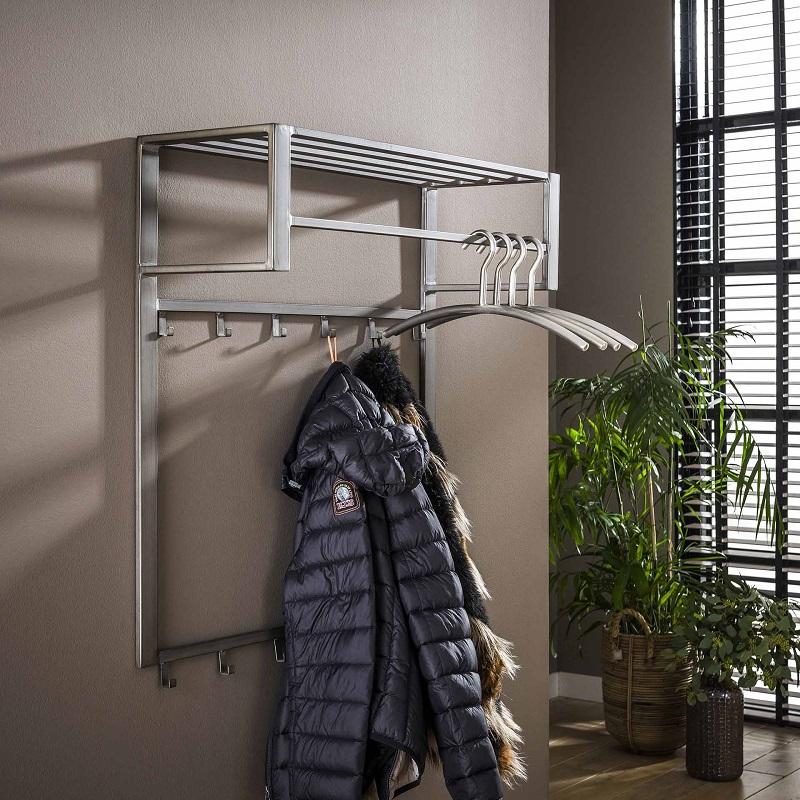 Wandgarderobe Garderobenpaneel Cenn mit Hutablage & 2x6 Haken | Stahl | silber-Finish 