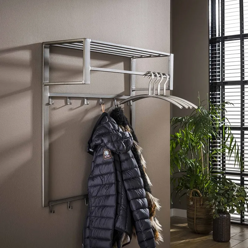 Wandgarderobe Garderobenpaneel Cenn mit Hutablage & 2x6 Haken | Stahl | silber-Finish