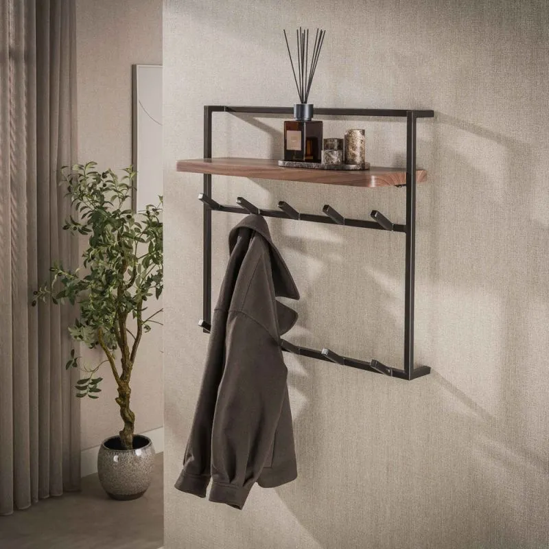 Wandgarderobe Garderobenpaneel Eik | 10 Haken | Akazie massiv | braun