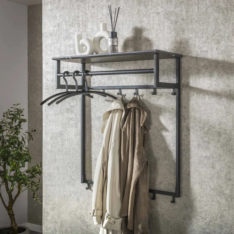Wandgarderobe Hanga | Melamin | schwarz braun | 12 Haken