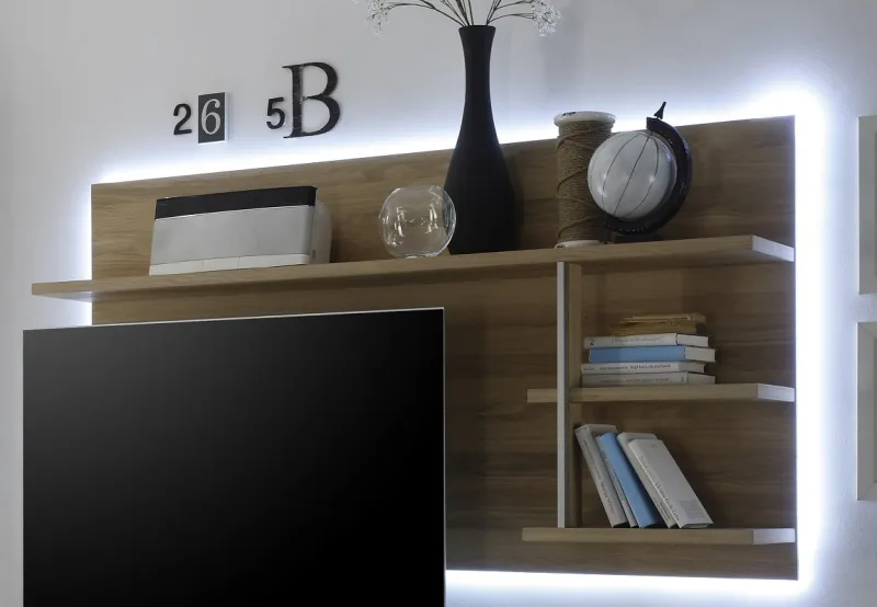 Wandpaneel Wandregal Espero | Asteiche Bianco | LED Beleuchtung mit LED Bandbeleuchtung