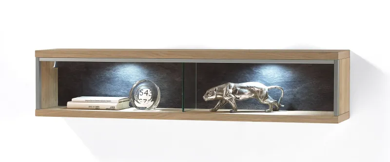 Wandregal Espero klein | Asteiche Bianco | LED Beleuchtung mit 2er Set LED Unterbauspot