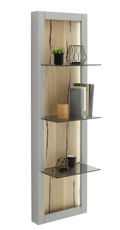 Wandregal Sevilla | Arktis grau | LED Beleuchtung mit 2er Set LED Band 125 cm