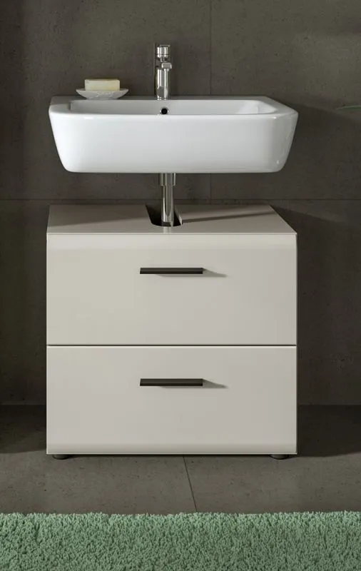Waschbeckenunterschrank Ice, Kaschmir matt, Waschbecken mit Unterschrank, 2 Schubkästen, Griffmulden