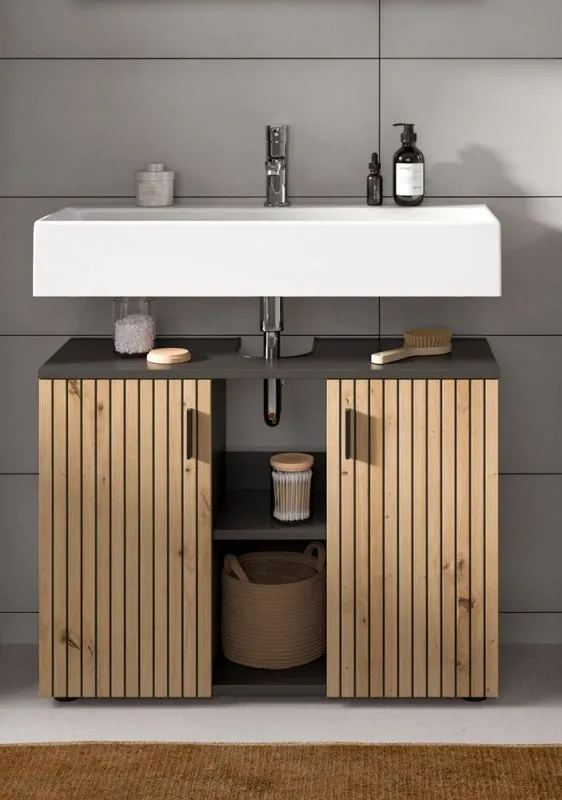Waschbeckenunterschrank Mone | Basalt grau / Artisan Oak