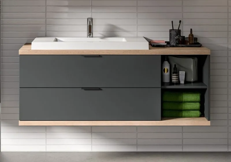 Waschbeckenunterschrank Nuaro | inkl. Waschbecken | Nox Oak / anthrazit grau