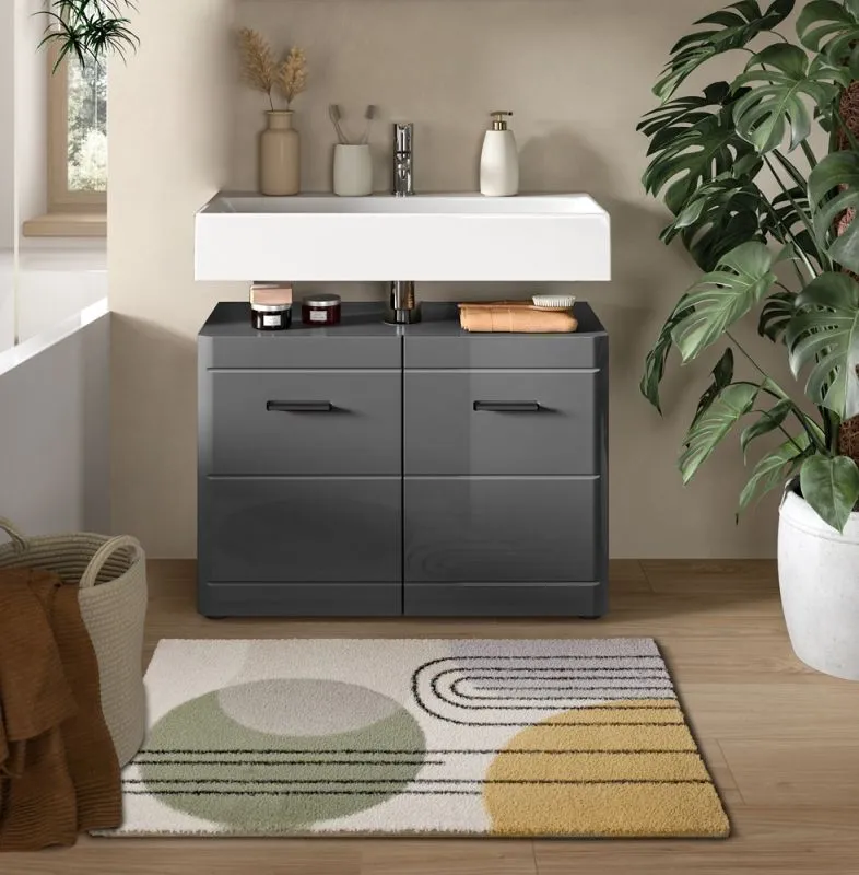 Waschbeckenunterschrank Soft | grau Hochglanz | 80 x 56 x 34 cm