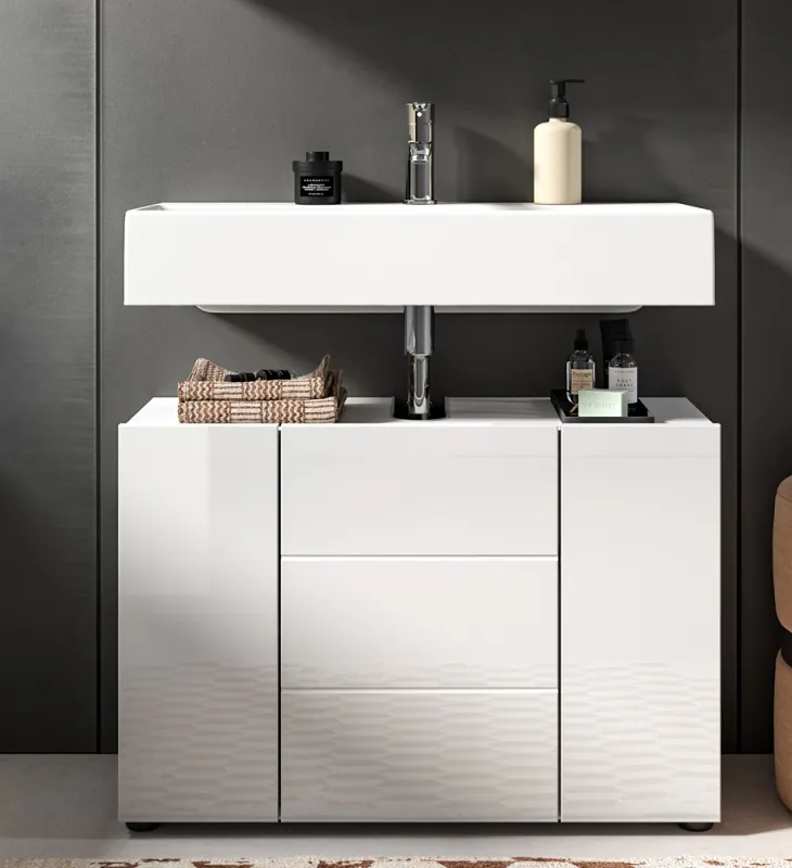 Waschbeckenunterschrank Vira | weiß Hochglanz | 82 cm x 56 cm x 34 cm