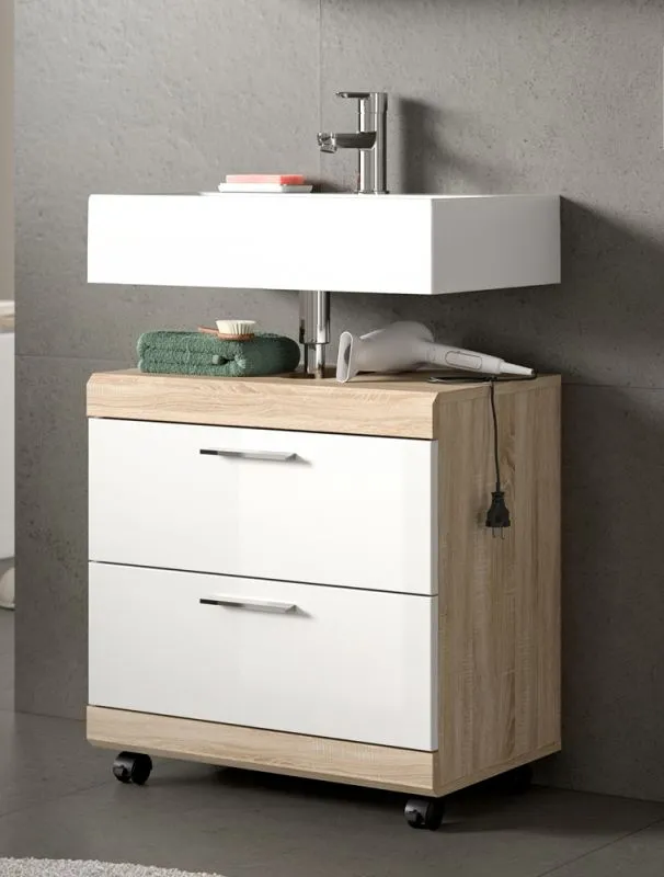 Waschtisch Lambada 1 | mit Schubkästen | weiß Hochglanz / Sonoma Eiche