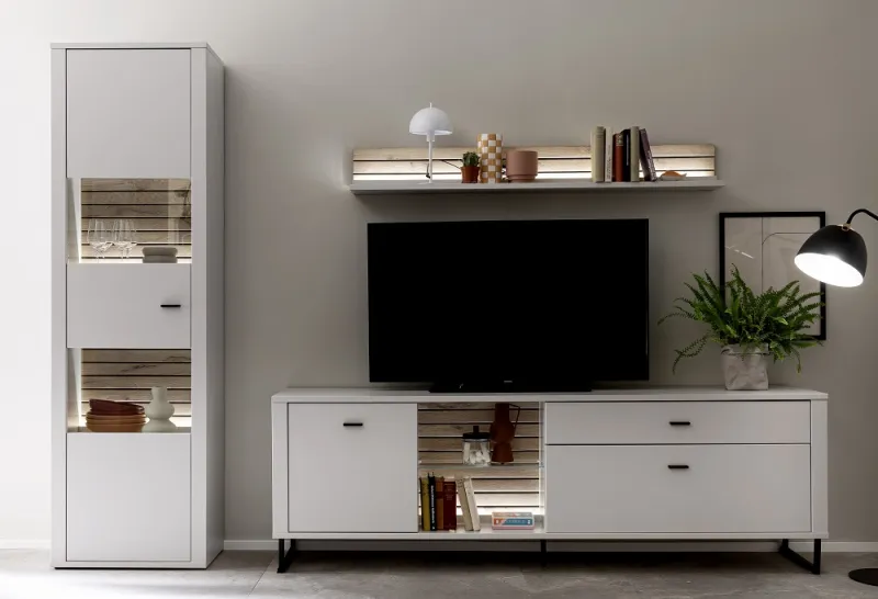 Wohnkombination 4 Louisiana | Modern White | 3-teilig | Beleuchtung Komlettset